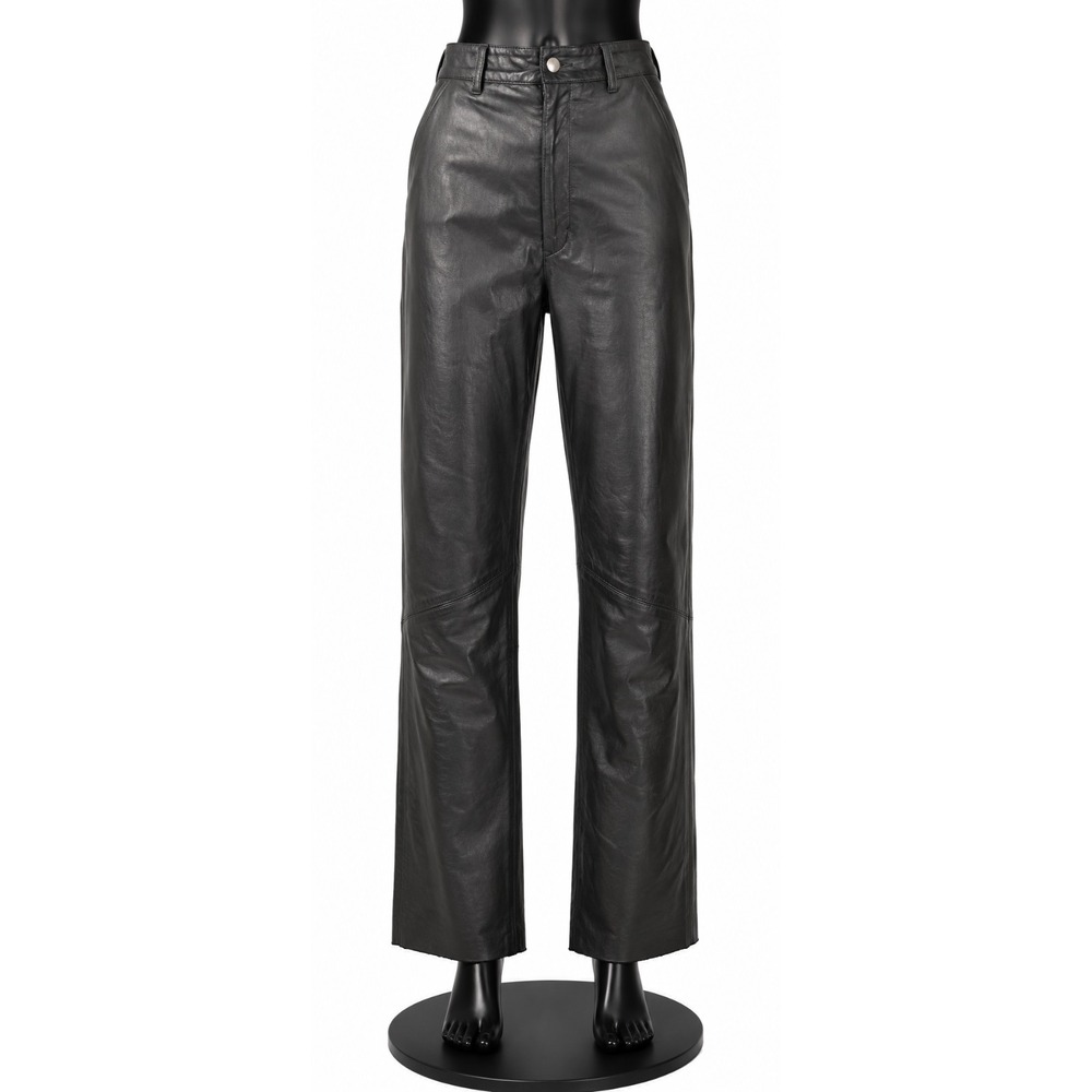 Schott Sportswear Womens Motorcycle Pants Size 12 Black Leather Raw Edge Hem
